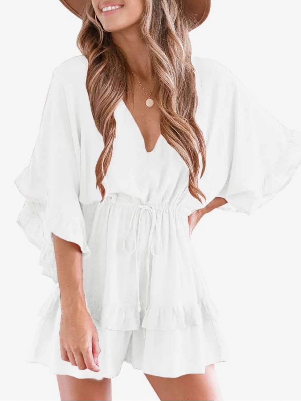 Women’s White V-Neck Swim Cover-Up Romper